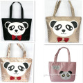 2014 Newest Recyclable Simple Cute Panda Animal Pictures Cotton PVC Coated Shopping Beach Bag or Promotional Gift Handbags